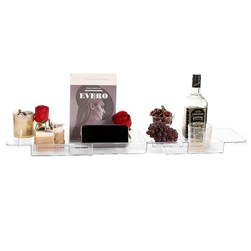 IEEK Expandable Bath Tray with Wine and Book Holder - Clear Acrylic Bathtub Caddy Shelf - Plastic Board Gift for Women