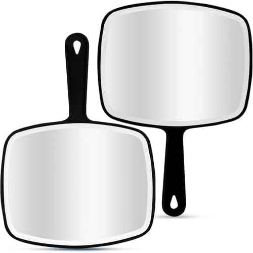 2Pcs Handheld Mirror, Portable Hand Mirror with Hanging Hole in Handle, Black 10.4" L x 7.4" W