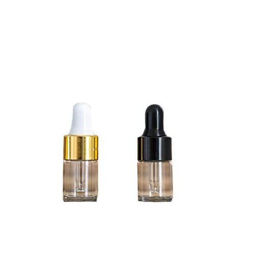 Wresty 2ml(5/8 Dram) Small Mini 15 Pcs Clear Glass Dropper Bottles Essential Oil Vials Travel Refillable DIY Cosmetic Sample Container Liquid Perfume Eye Droppers Bottle (gold cap)