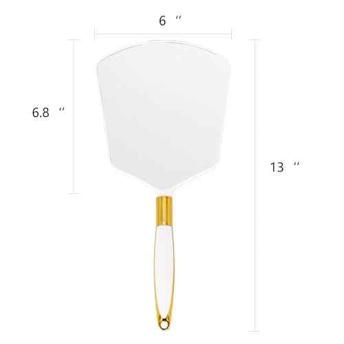 Eaoundm Hand Held Mirror with Handle, Makeup Hand Mirror with Hook Hole for Bathroom and Bedroom, Barbers Haircut Mirror for Home and Salon (6 W X6.8 L inchs, White)