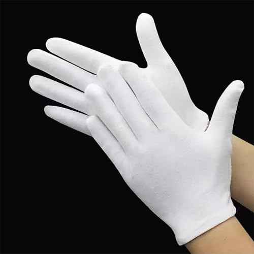 12 Pairs White Cotton Gloves for Eczema Dry Hands Breathable Work Glove Liners Moisturizing Spa Jewelry Inspection Etiquette Gloves Stretchy Fit for Men Women 24PCS Archival Photo Gloves (Large)
