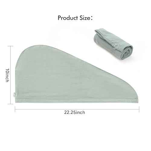 Tee Shirt Drying Wrap, Frizz Free, Soft & Lightweight&Flexible, Hair Drying Turban, Gentle Drying Towel Wrap with Button, for Long Hair (Sage)