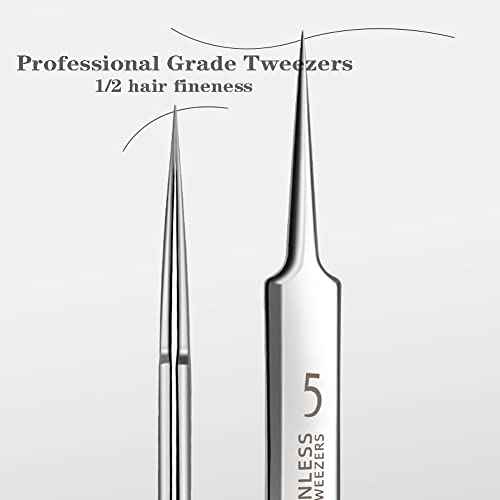 Professional Facial Blackhead Remover Tweezers,3Pcs Precision Pimple Popper Tool Kit for Whitehead Ance Blemishs Comedones Stainless Steel Makeup Tool - Matte