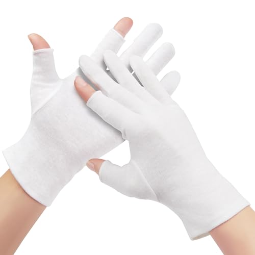 4 Pairs Cotton Moisturizing Gloves Touchscreen - 100% White Cotton Gloves for Dry Hands Eczema Sleeping Overnight Lotion Spa Treatment - Moisturizing Night Gloves