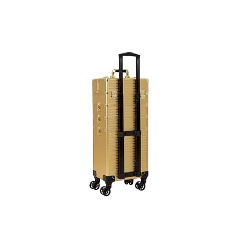 4 in 1 Portable Traveling Aluminum Professional Makeup Trolley Cart with Multiple-Sized Compartments and Wheels (Light gold)