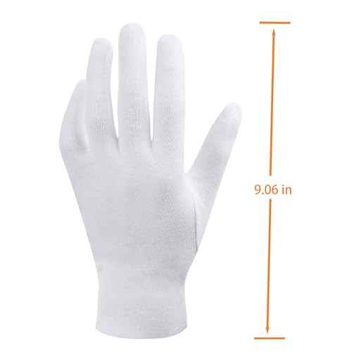 100% White Cotton Gloves for Dry Hands, Moisturizing & Eczema Overnight, Work Gloves Liners, Ideal for Sleep & Spa Treatment, Coin Jewelry Silver Inspection, Medium, One Size, 3 Pairs