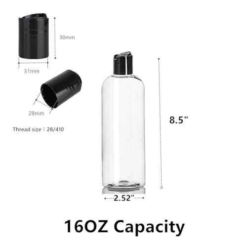 20 Pack 16oz Clear Plastic Empty Bottles, Squeezable Travel Containers with Disc Top Flip Caps, Refillable Shampoo Bottles for Lotions, Cream, Liquid Body Soap, Creams, BPA Free