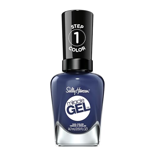 Sally Hansen Miracle Gel Salon Quality Nail Polish | Gel-Like Formula, Two-Step System, No UV Light Needed, Long Lasting | Opaque | 609 Midnight Mod | Navy Blue Nail Polish