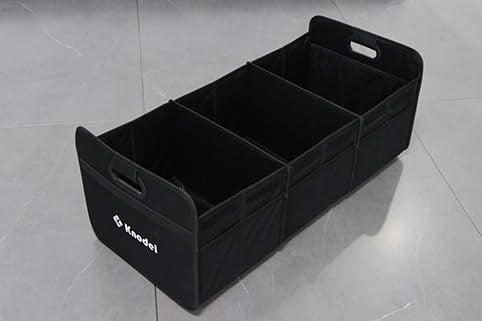 K KNODEL Car Trunk Organizer, Foldable Organizer for Car, Automotive Consoles & Organizers, 3 Compartments Storage with Reinforced Handles (Large, Black)
