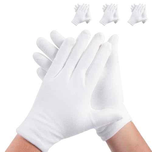 3 Pairs White Cotton Gloves for Dry Hands Sleeping, Premium Cotton Gloves for Eczema Lotion, Hand Gloves Moisturizing Overnight, White Gloves for Women & Men, Work Glove for Coin Jewelry Silver