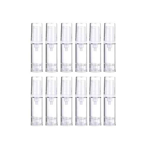 Wresty 12 Pcs Vacuum Lotion Bottles - Plastic Airless Pump Bottles, Travel DIY Cosmetic Cream & Makeup Foundation Toiletries Liquid Vacuum Container (5ml)