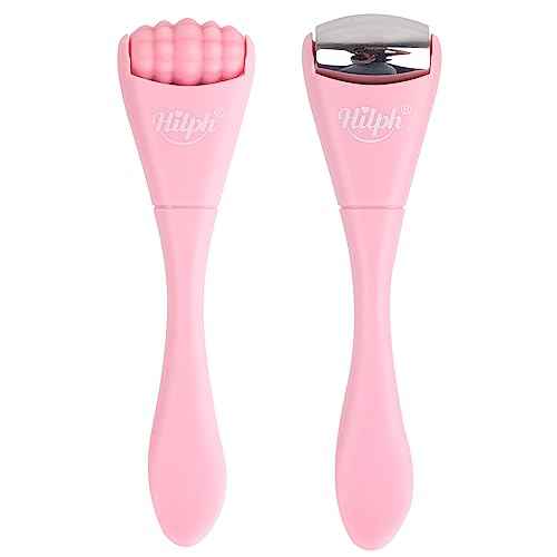 Hilph 2 Pack Mini Ice Roller for Face & Eyes, Portable Eye Roller Set with Stainless Steel and Silicone Head for Puffiness, Puffy Eyes, Facial Massage Tool, Self Care Gifts for Women, Pink