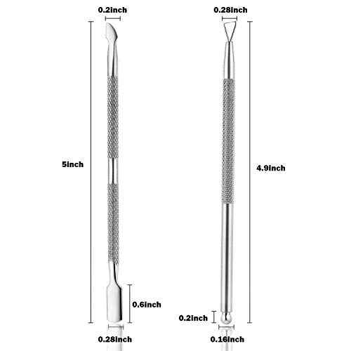 2PCS Cuticle Pusher and Cutter with Storage Case,Professional Cuticle Pusher Nail Polish Remover Stainless Steel Manicure Tool Set,Durable Pedicure Manicure Tools for Fingernails Toenails (Silver)