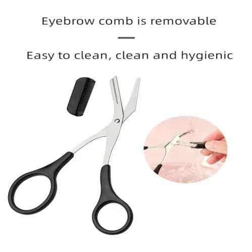 Eyebrow Trimmer Scissors£¬Eyebrows Scissors with Comb(Detachable)£¬ Eyebrows Grooming Tool Designed Specifically for Women£¬Non-Slip Handle Design Eyebrow Trimming Scissors£¨Black£©