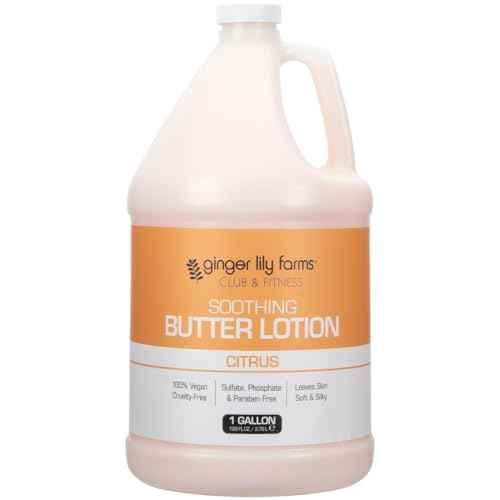 Ginger Lily Farms Club & Fitness Soothing Butter Lotion for Dry Skin, 100% Vegan & Cruelty-Free, Citrus Scent, 1 Gallon (128 fl oz) Refill
