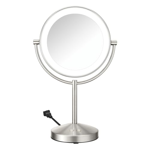 Conair Lighted Makeup Mirror, Double-Sided LED Vanity Mirror with 1X/10X Magnification, 3 Light Settings, 3 Modes, 360¡Æ Rotation, Satin Nickel Finish