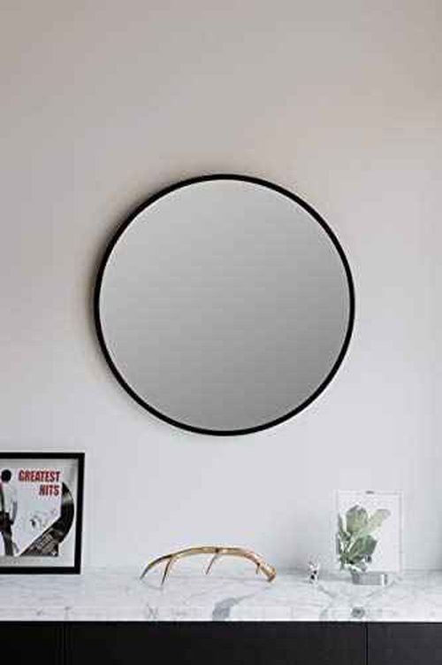 Umbra Hub Round Wall Mirror with Rubber Frame, Modern Style for Bathroom, Entryway, Living Room and More, 37-Inch, Black