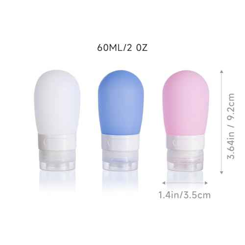 Leak Proof Squeezable Silicone Travel Bottles, Reusable, Refillable Bottles, Bulb Shape, Sustainable, TSA Carry On Approved Toiletries Containers, 3pcs (2oz/60ml)