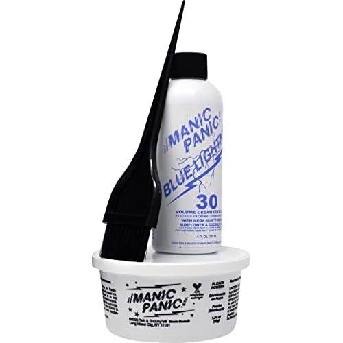 MANIC PANIC Blue Lightning Hair Bleach Kit - 30 Volume Developer + Bleach Powder Hair Lightener Lifts up to Five Levels And Eliminates Orange Tones - Vegan And Cruelty Free