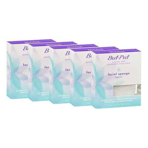 Buf-Puf Facial Sponge, Dermatologist Developed, Removes Deep Down Dirt & Makeup That Causes Breakouts and Blackheads, Reusable, Exfoliating, White, 5 Count