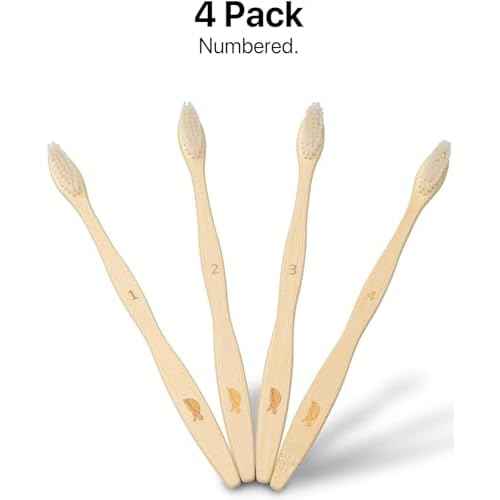 Sea Turtle Plant-Based Bristles, Bamboo Toothbrushes, Soft Natural Toothbrush for Adults (4 Pack)