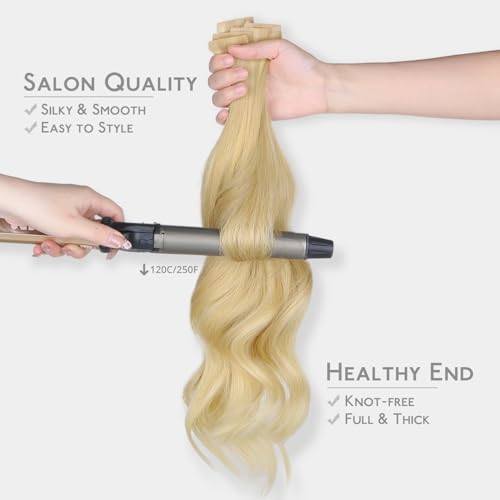 WENNALIFE Invisi Edge Tape in Hair Extensions Human Hair, 20 Inch 50g 20pcs Light Blonde Highlighted Golden Blonde Invisible Luxury Remy Hair Extensions Natural Seamless Injected Tape Ins Straight