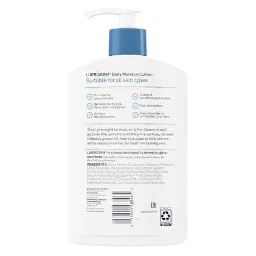 Lubriderm Daily Moisture Hydrating Body and Hand Lotion with Vitamin B5, Non-Greasy, 16 fl Oz, Package may vary