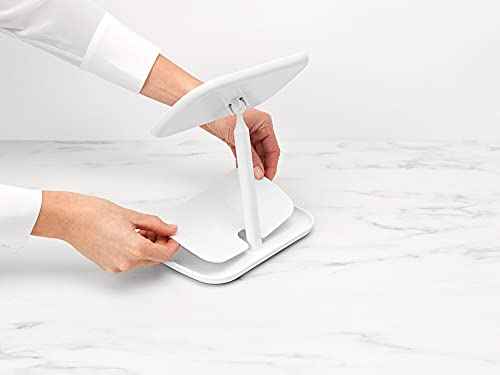Brabantia Renew 360° Adjustable Vanity Bathroom Mirror with Stand & Storage Tray (White) Non-Slip Tray for Makeup, Jewellery, Shaving Accessories (8x8x11)