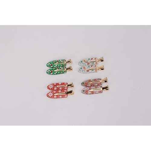 4 Pairs Christmas Hair Clips No Bend No Crease Green Red Holiday Hair Accessories Barrettes Duckbill Clips