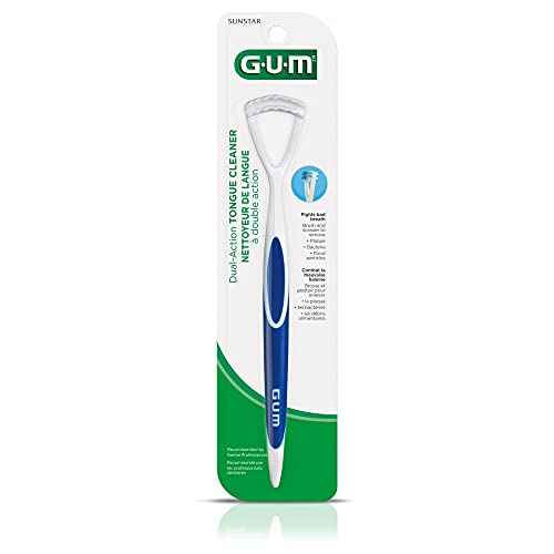 GUM Tongue Cleaner - Dual Action Soft Bristled Tongue Brush with Tongue Scraper for Better Oral Hygiene - Bad Breath Treatment (Pack of 3)