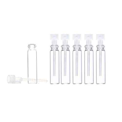 JJKMALL- 100PCS 1ml 1/4 Dram Empty Glass Perfume Sample Bottle Vials with 3ml 1pcs Droppers Samplers for Essential Oils Aromatherapy caps with