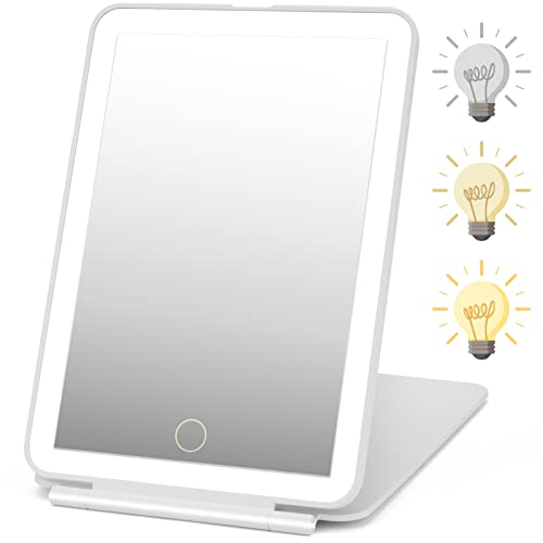Rechargeable Travel Makeup Mirror 72 LED Lighted Compact Slim Vanity with Lights 3 Lighting Modes Dimmable Touch Screen (White),(DenCert)