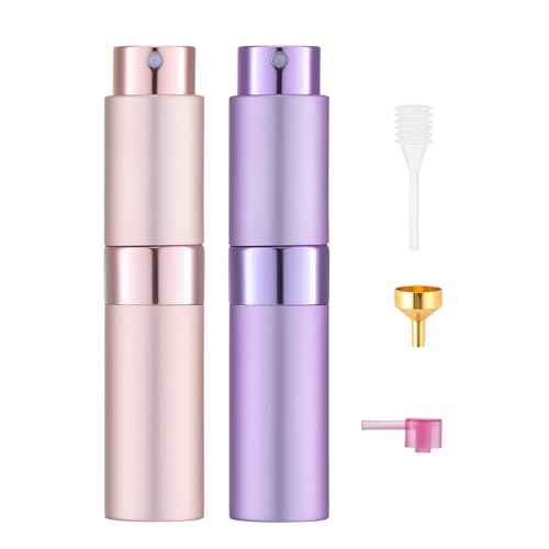 Tekson 8ml Travel Perfume Atomizer Refillable, Mini Cologne Spray Bottle Empty, Small Aftershave Portable Sprayer for Liquid Dispenser (Pink&Purple)