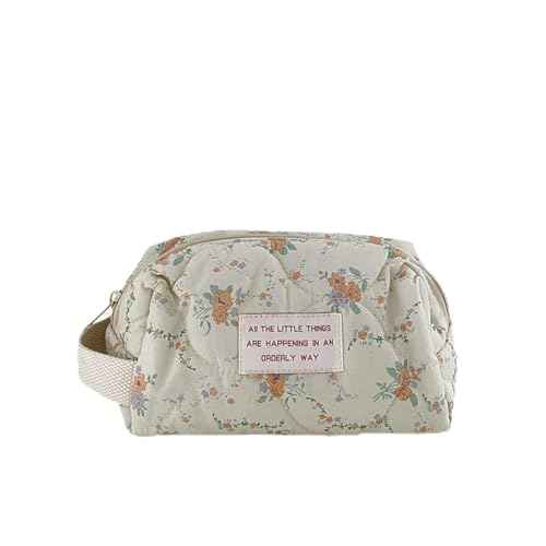 Floral Makeup Bag Cotton Quilted Cosmetic Makeup Bag Organizer, Aesthetic Portable Pouch Purse Toiletry Bag for Women Girls Travel accessories