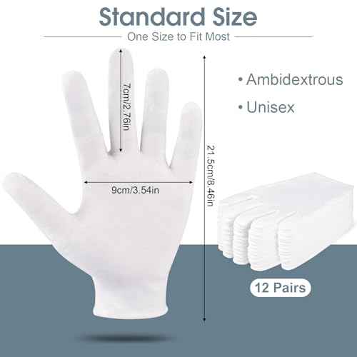 24 Pcs White Cotton Gloves for Dry Hands & Eczema, Moisturizing Sleeping Gloves for Men and Women, Stretchy Breathable Work Glove for Eczema, Jewelry Inspection, Spa