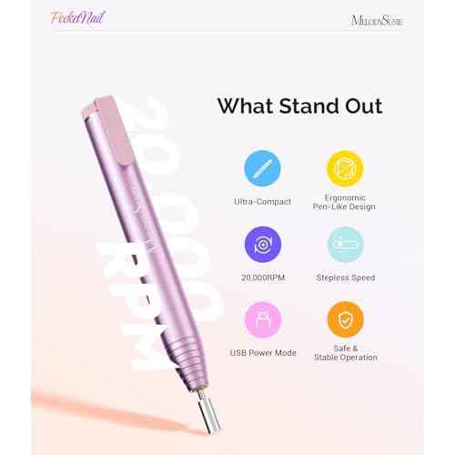 MelodySusie Electric Nail Drill, PC100G PocketNail USB Portable Nail File for Beginner, Pen-Shaped Compact Efile Machine for Acrylic Gel Polishing Manicure Pedicure Tool with Drill Bits Sanding Bands