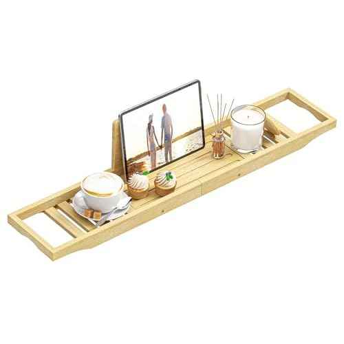 Bathtub Tray Caddy - Bath Tray - Bath Tub Table Tray Caddy - Bamboo Bath Tray for Tub