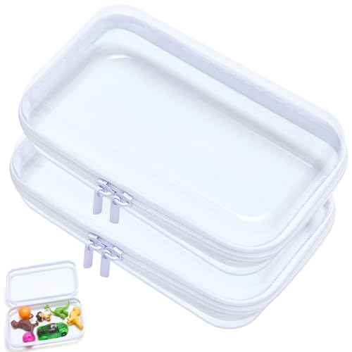 Clear Hard Shell Zipper Case, Upgraded Thicker Transparent Plastic Bins for Organizing, See Through Zipper Pouches Makeup Case, Lidded Storage Bins Organizer for Storage Cosmetics (S+S)