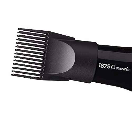 1875 Ceramic Hair Dryer, Powerful Fast Drying, Multi-Setting with Comb Attachment, Additional Detangler Included, Slide Bar Switch, Compact for Home & Travel (Black)