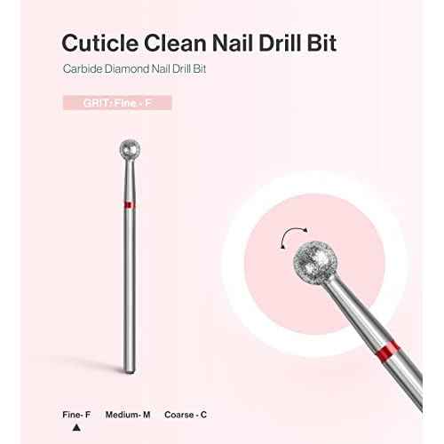 MelodySusie Ball Shape Cuticle Clean Nail Drill Bit 3/32'', Professional Safety Carbide Diamond Nail Bit Nail Cleaner for Cuticle Dead Skin Nail Prepare, Two Way Rotate, Manicure Nail Salon Supplies