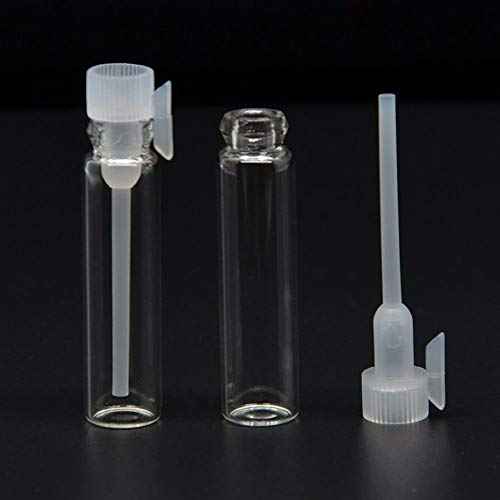 Teensery 100 Pcs Empty Perfume Sample Bottles Mini Glass Refillable Sample Vial Containers with Clear Cap for Aromatherapy, Essential Oil, Fragrance and Liquid (1ml)
