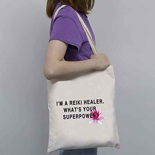 G2TUP Reiki Healer Thank You Gift I¡¯M A Reiki Healer What¡¯s Your Superpower Canvas Reusable Tote Bag (Reiki Healer Handbag)
