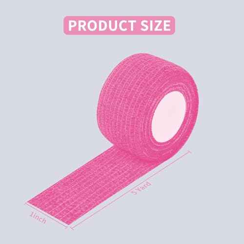 EZ Tattoo Grip Tape - 24PCS (1inch x 5 Yard) Pink Self Adhesive Bandage for Wrist & Ankle Sprain Swelling, Disposable Roll Tattoo Grip Tube Tape for Tattoo Machine and Tattoo Supplies Pet Bandage