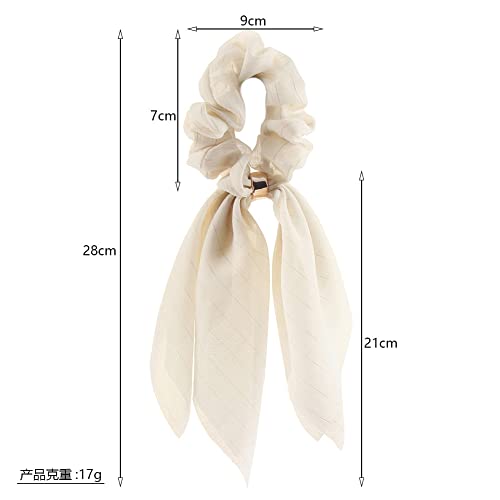 6 Pcs Scrunchies and Hair Accessories: Chiffon Floral Bowknot Ponytail Holders, Soft Elastic Hair Ribbons and Bunny Ear Ties for Women and Girls