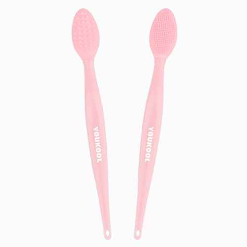 Lip Scrub Brush,Double-Sided Silicone Exfoliating Lip Brush Tool for Smoother and Fuller Lip Appearance,Pink,2pcs
