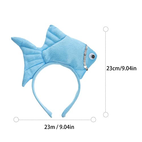 LOGOFUN 3Pcs Fish Headband Plush Animal Headbands Funny Cosplay Headwear Props Halloween Party Dress Up Accessories (Blue)