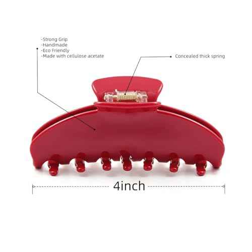 Durable Acetate Hair Clips - 4-Inch Cherry Red Claw Clips for Fine and Thick Hair (Red)