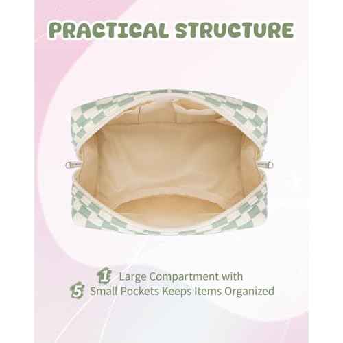 Narwey Initial Makeup Bag for Teen Girls Kids Trendy Stuff 6 8 10 11 12 13 14 16 18 Years Old, Personalized Monogram Cosmetic Toiletry Bag, Birthday Gifts for Women Tween (Green A)