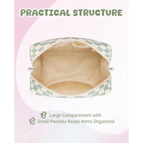 Narwey Initial Makeup Bag for Teen Girls Kids Trendy Stuff 6 8 10 11 12 13 14 16 18 Years Old, Personalized Monogram Cosmetic Toiletry Bag, Birthday Gifts for Women Tween (Green A)