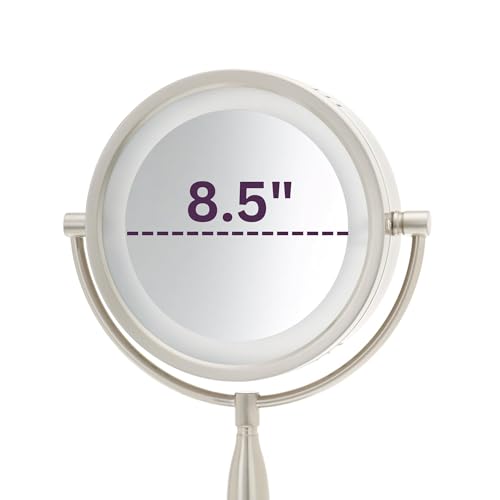 JERDON LED Lighted Tabletop Vanity Makeup Mirror ? 8.5¡± Diameter with 7X-1X Magnification ? Nickel Finish ? Power Cord and Plug ? Model LT856N